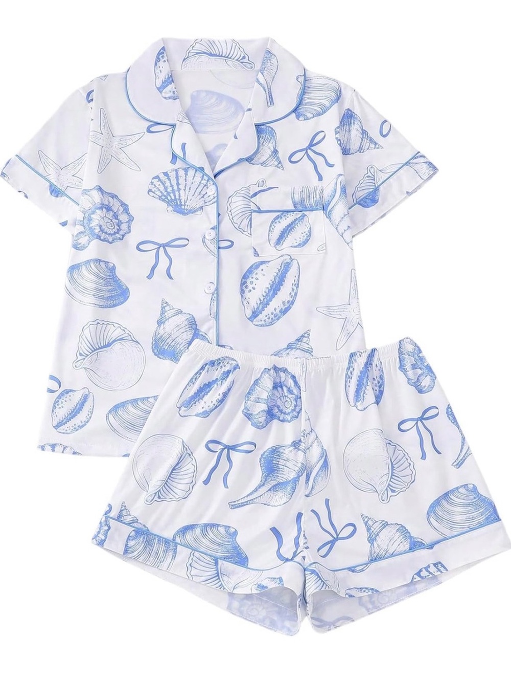 Women’s Blue Shell-Print Short Pajama Set- size M